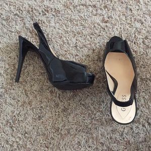 Guess platform stilettos patent black